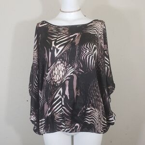 Bebe brown and black beaded womens poncho blouse